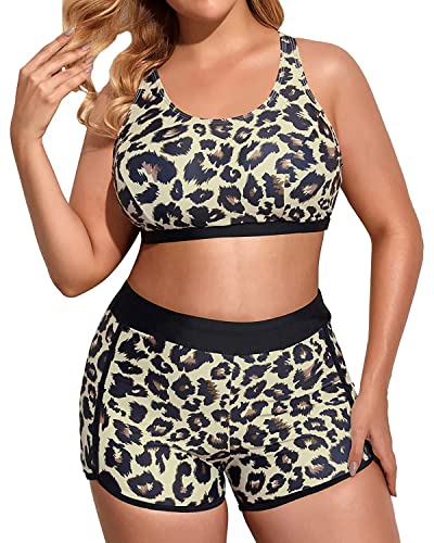 Image of Holipick Women Plus Size Swimsuits - Athletic 3 Piece Tankini with Shorts