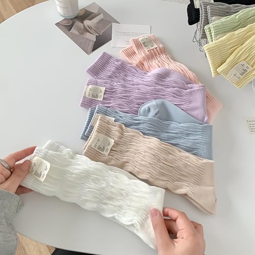 Image of Women's Ruffle Frilly Slouchy Socks, Soft Cotton Cute Solid Color Crew Socks Light Blue