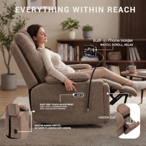 Image of Oversized Dual Motor Recliner Power Lift Chair for Elderly Big Tall, Zero-gravity Power Recliner Sofa, 350lbs Heavy Duty Seat with 4D Armrests, 180 Degree Full Lay-Flat Positioning, Phone Slot, Brown