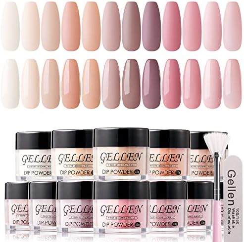 Amazon.com: Gellen 12 Colors Nail Powder Dip Set, Nude Glossy Powder