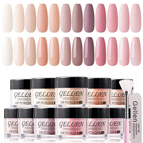 Gellen Nude Dip Powder Nail Kit, 12 Colors Acrylic Dipping Powder Nail Kit, Fall Winter Nail Dip Powder Colors - Classic Nudes Dip Manicure #TOP17