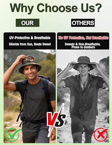 Image of Venzina Bucket Hat for Men Hat Cap for Men UPF 50+ UV Protection Packable Fisherman Sun Hat for Women Solid Reversible Camouflage Styles Beach Commute Travel Outdoor Hiking Round Cap