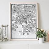 Aishangjia Mapa de la Ciudad de Perth Decor nórdica para Sala de Estar Póster en Lienzo Sala de Estar Dormitorio Decor para el hogar Pintura Impresa 50x70 cm k-1818
