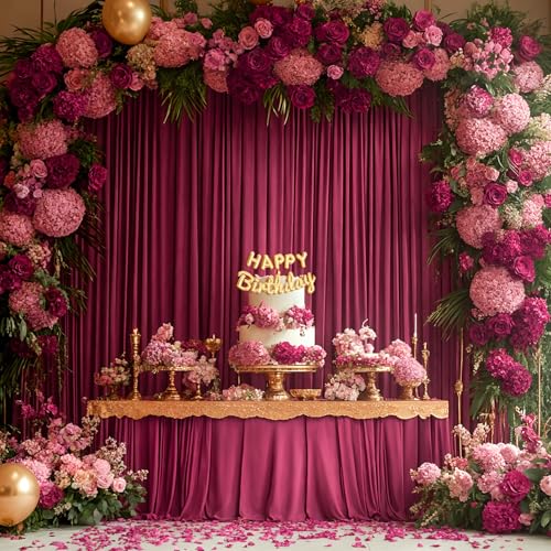 Image of 40x10ft Burgundy Backdrop Curtain for Wedding Parties Wrinkle Free Fabric Maroon Drapes Backdrop Decoration for Baby Shower Birthday Photography Decoration 8 Panels, 5ft x 10ft