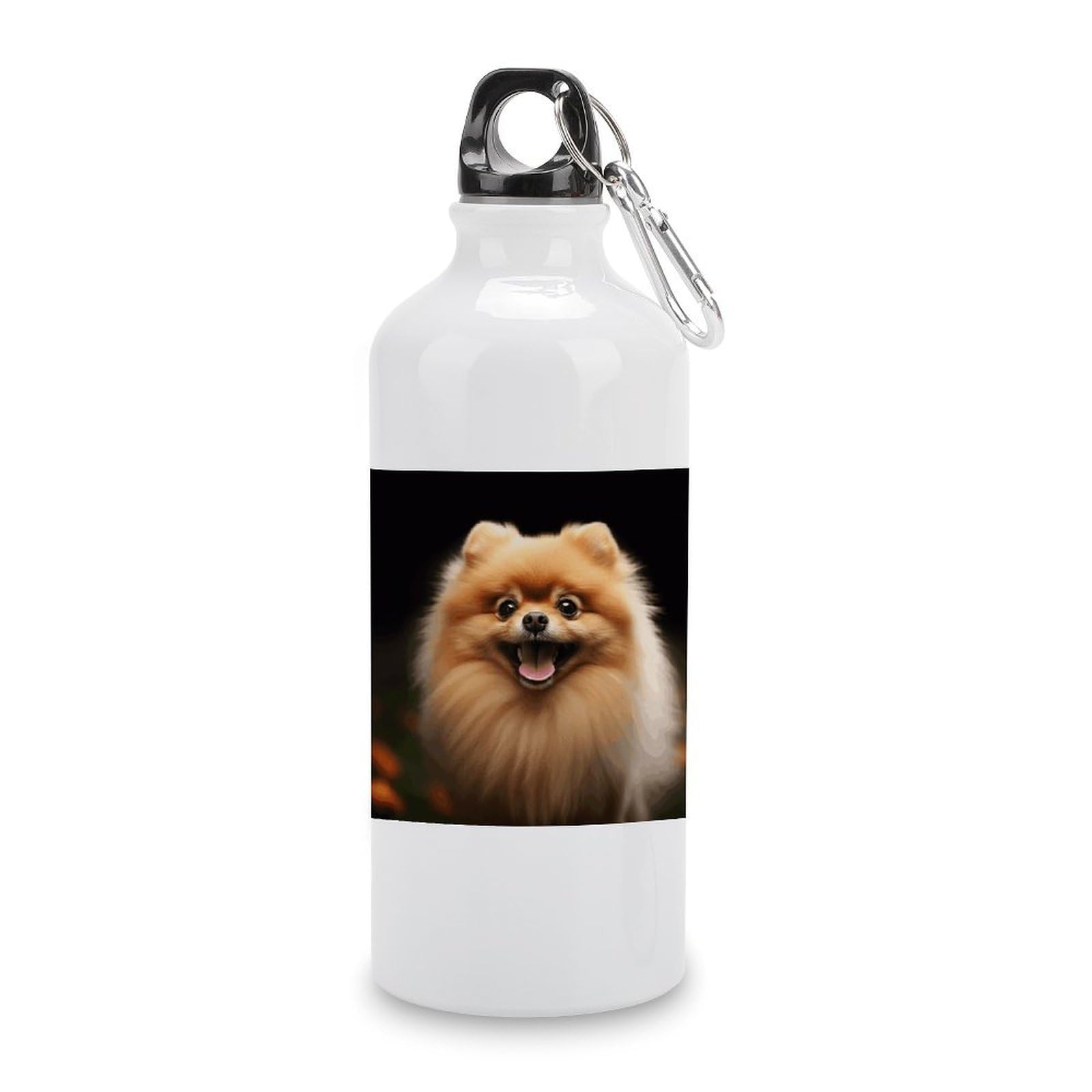VstaDank Pomeranian Water Bottles Aluminum Sports Water Bottle with Lid&Hook Buckle Fashion Vacuum Insulated Water Bottles Hydration Flask Leak Proof Tumbler Keep Cold&Hot