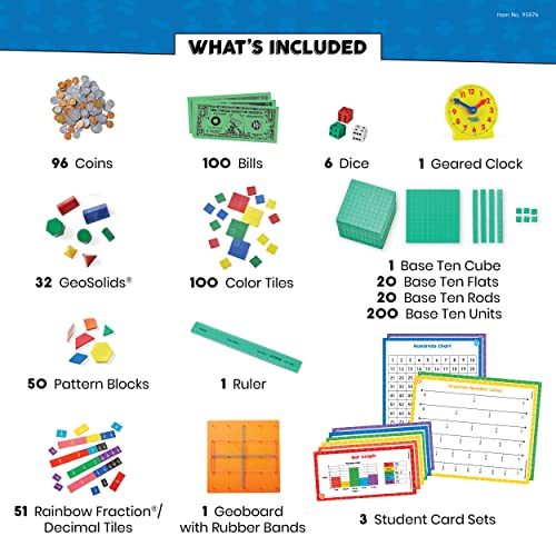 Image of hand2mind Math Tools Small Group Sets 2-3 by Reagan Tunstall & Kristina Grant, Math Manipulatives, Base Ten Blocks, Patten Blocks, Fraction Tiles, Color Tiles, Classroom Supplies
