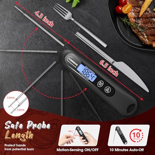 FUMMDUS Meat Thermometer Digital, 3S Instant Read Food Thermometer for Cooking with Backlight & Magnet, Foldable Temperature Probe Kitchen Gadgets Essentials for Turkey BBQ Grill Smoker Candy