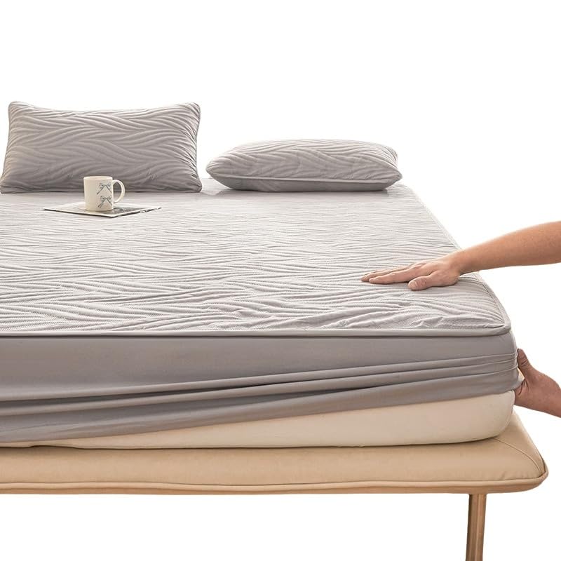 Coprimaterasso Traspirante con Design 3D Air, Lenzuolo con Angoli Impermeabile, coprimaterasso Trapuntato con Tasche Profonde, Lavabile in Lavatrice (Grigio, 135 cm x 200 cm)