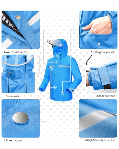 Image of iCreek Rain Suit Waterproof Jacket and Pants Hi Vis Raincoat for Men and Women Reflective Outdoor for All-Sport Work
