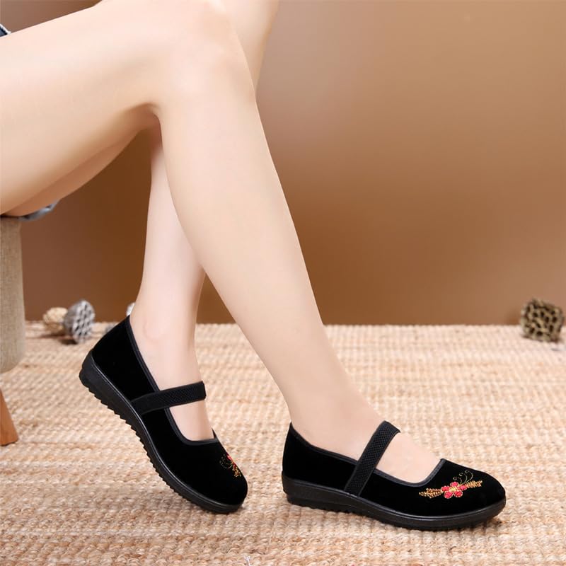 Slip-On Mary Jane Loafers - Chinese Old Beijing Flat Shoes for Yoga, Ballet, Dance - Cute Embroidered No Clasp Design for Women4
