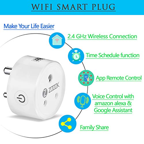 Image of Zoook Smart Connect 10A Wi-Fi Smart Plug with Power Meter, for Low Power Appliances (Type D) Compatible with Alexa & Google Assistant (No hub Required)