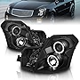 AmeriLite LED Halos Black Projector Replacement Headlights Pair for Cadillac CTS - Passenger and Driver Side