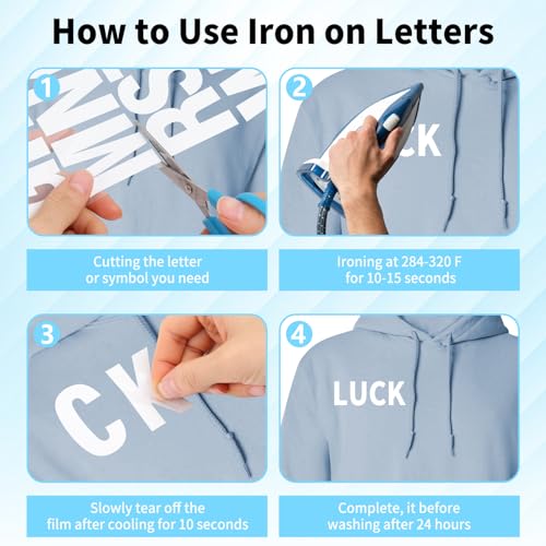 Image of 10 Sheets 440 Pieces Iron on Letters for Clothing, 2 Inch Heat Transfer Letters, White Iron on Vinyl Letters with A-Z PU Alphabets Sticker for Fabric, Jersey T-Shirt Printing DIY Craft