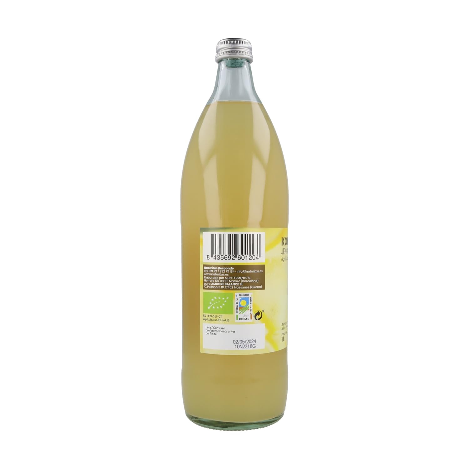 Kombucha Zenzero e Limone Bio 1L Naturitas Essentials | Bevanda sana | Aiuta la digestione | Frizzante | Probiotico