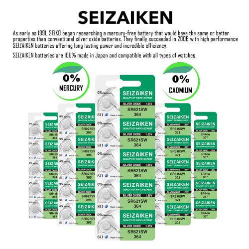 Image of 377 SR626SW 1.55V 0% Hg Silver Oxide Watch Battery (10 Batteries) Made in Japan by Seiko