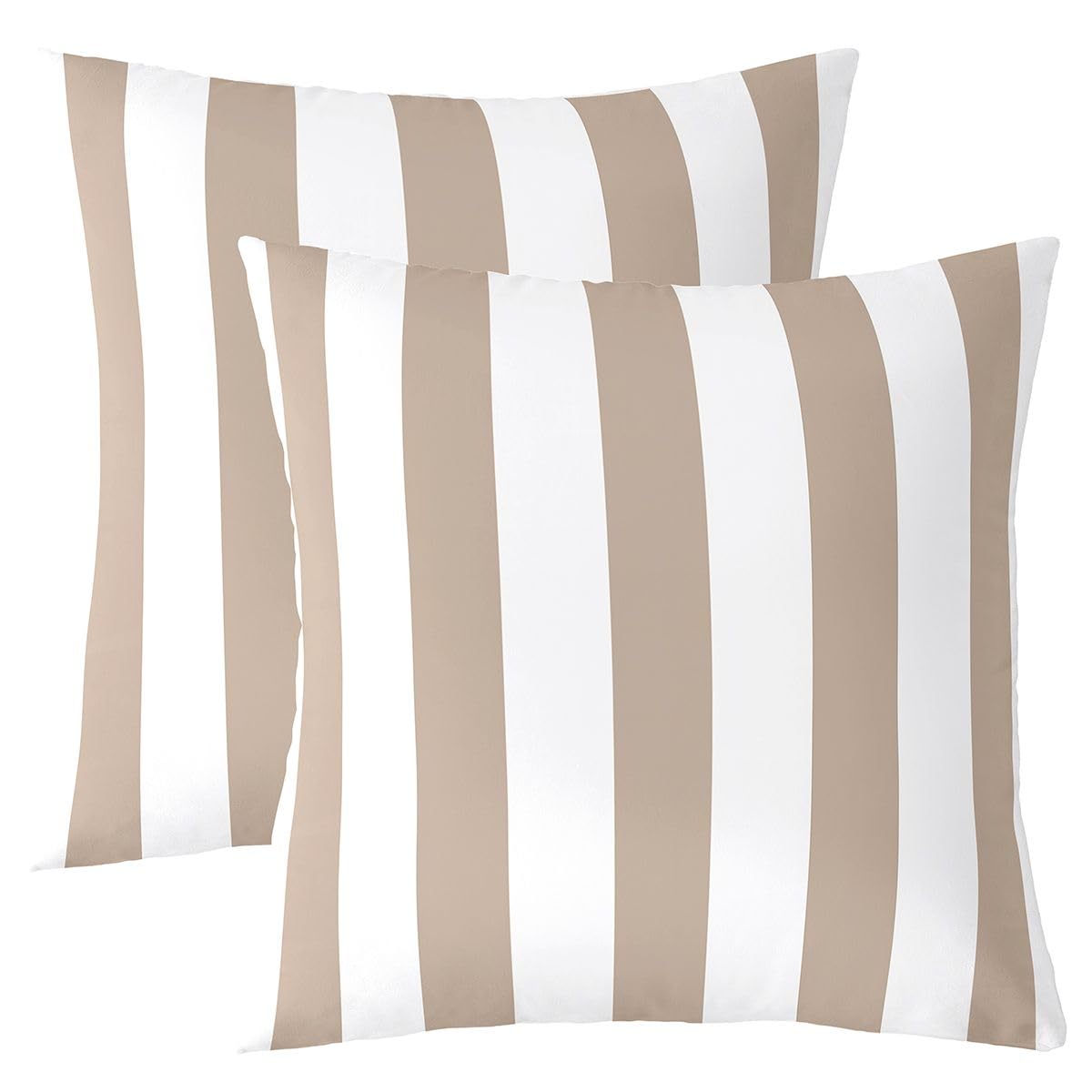 Homewish Khaki White Striped Decorative Cushion Covers 55 x 55 cm Set of 2 — image 1
