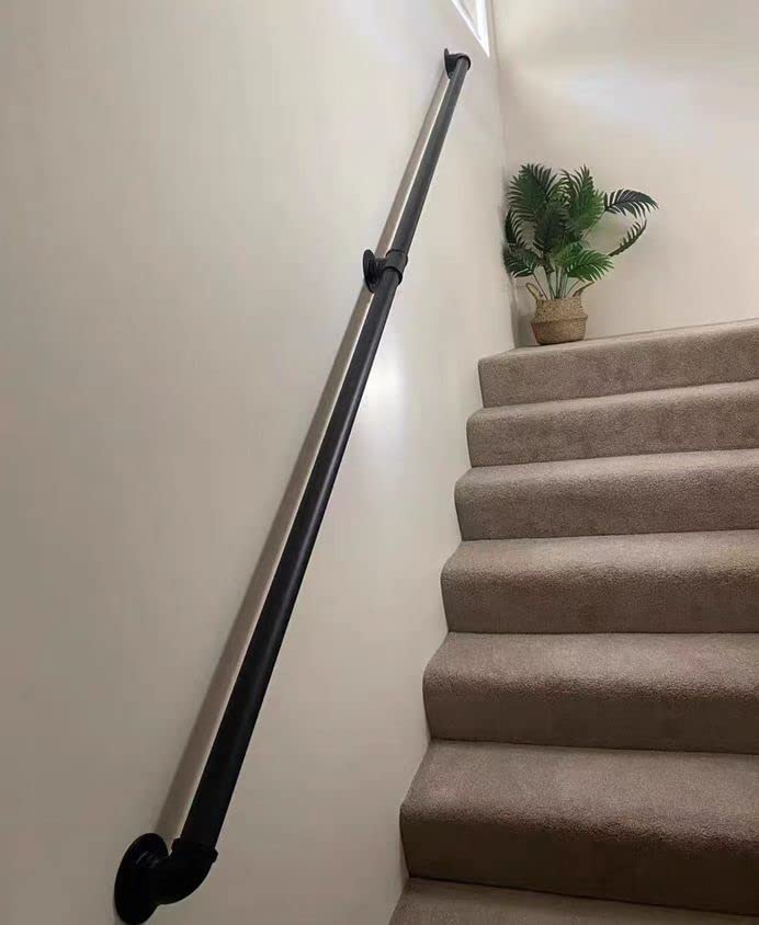 FlySkip Handrails for Indoor Stairs 4ft 2 Sections Galvanized Steel Pipe Stair Railing Non-Slip Wall Mount Hand Rail for Outdoor Indoor Stairs Porch Deck(4FT)