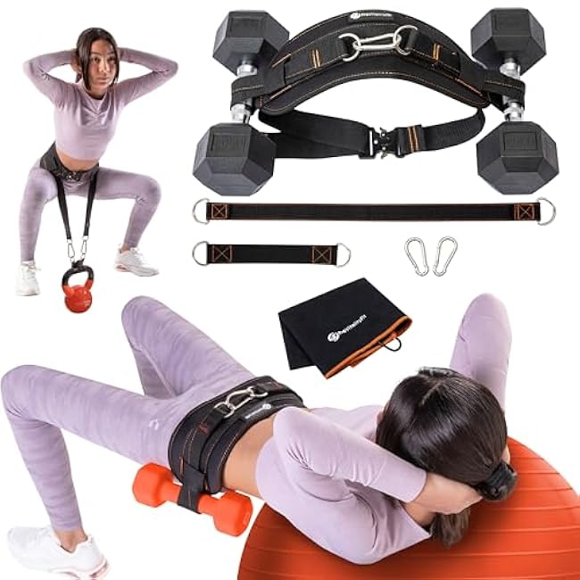 Hip Thrust Belt for Women & Men ¨C Heavy Duty Glute Workout Equipment for Dumbbell, Kettlebell & Plates Up to 300 lbs ¨C Weighted Dip Belt ¨C Hip Thrust Band for Home & Gym