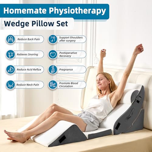 Image of HABUTWAY 6Pcs Bed Wedge Pillow, Orthopedic Wedge Pillow for Sleeping with Memory Foam, for Back Pain Relief, Triangle Adjustable Support Pillow with Machine Washable Cover, Dark Grey