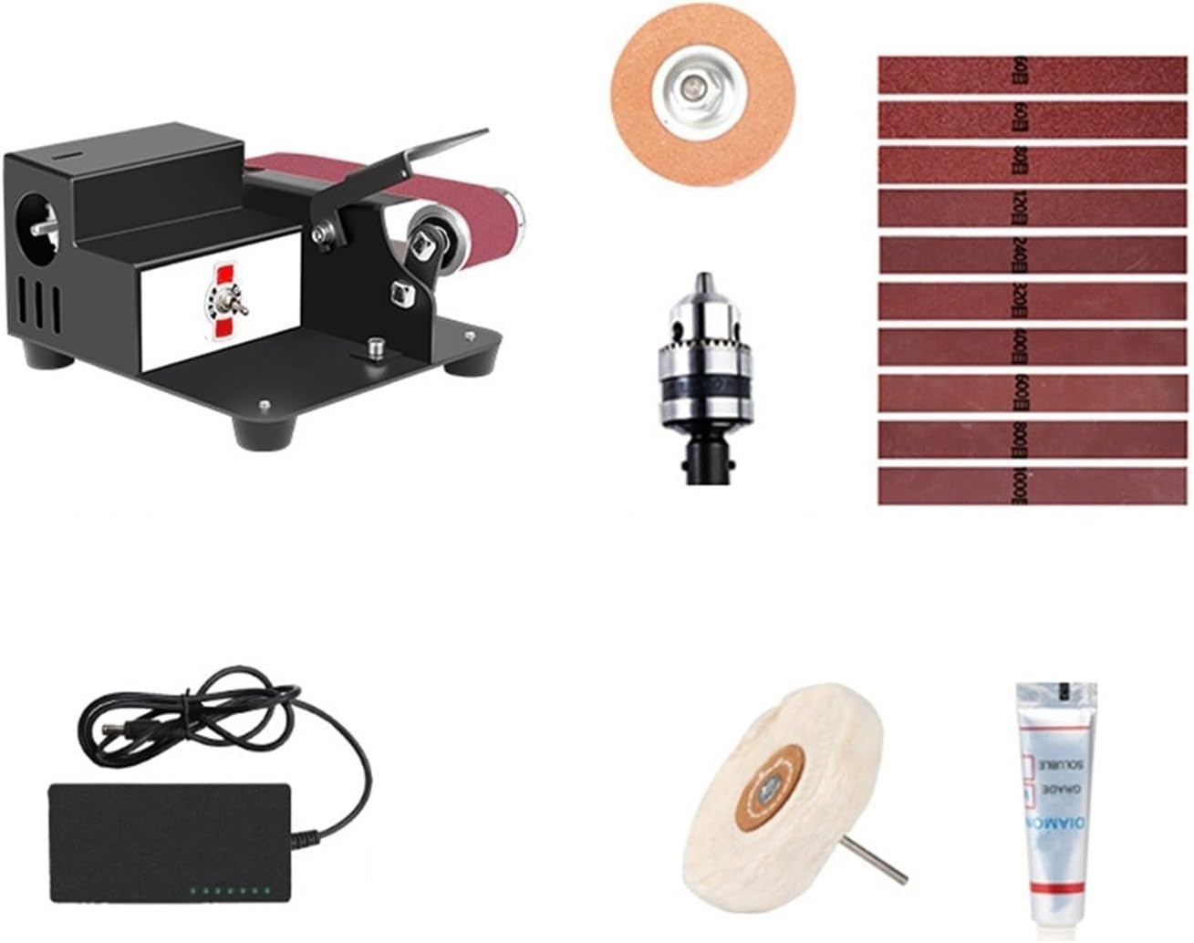Sander, Polisher 250W Mini Electric Abrasive Belt Sanding Machine 7 Gears Speed Adjustable DIY Woodworking Polishing Grinding Sander Grinder(Set 2)