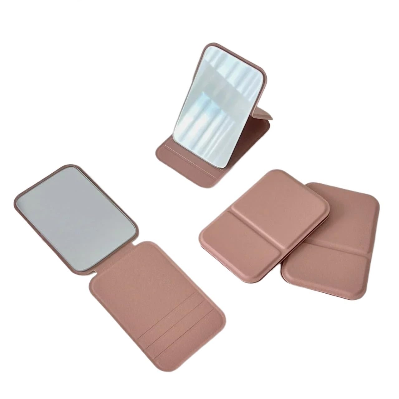 RRYPBOVG Portable Makeup Mirror 2PCS Desktop Makeup Mirror Solid Color Simple Portable Handheld Foldable Compact Cute Pocket(Pink)