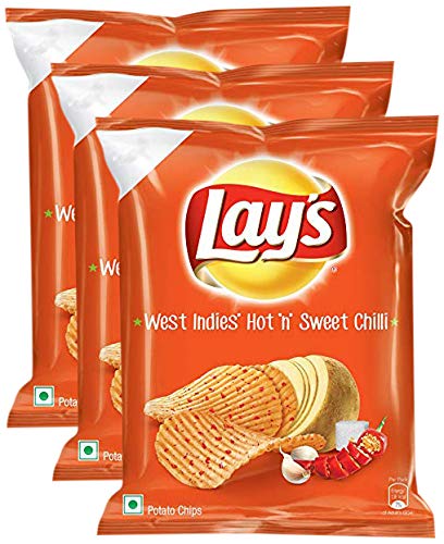 Lay's Potato Chips, Hot 'N' Sweet Chilli, 30G (Pack of 3) Promo Pack, 90 Gm