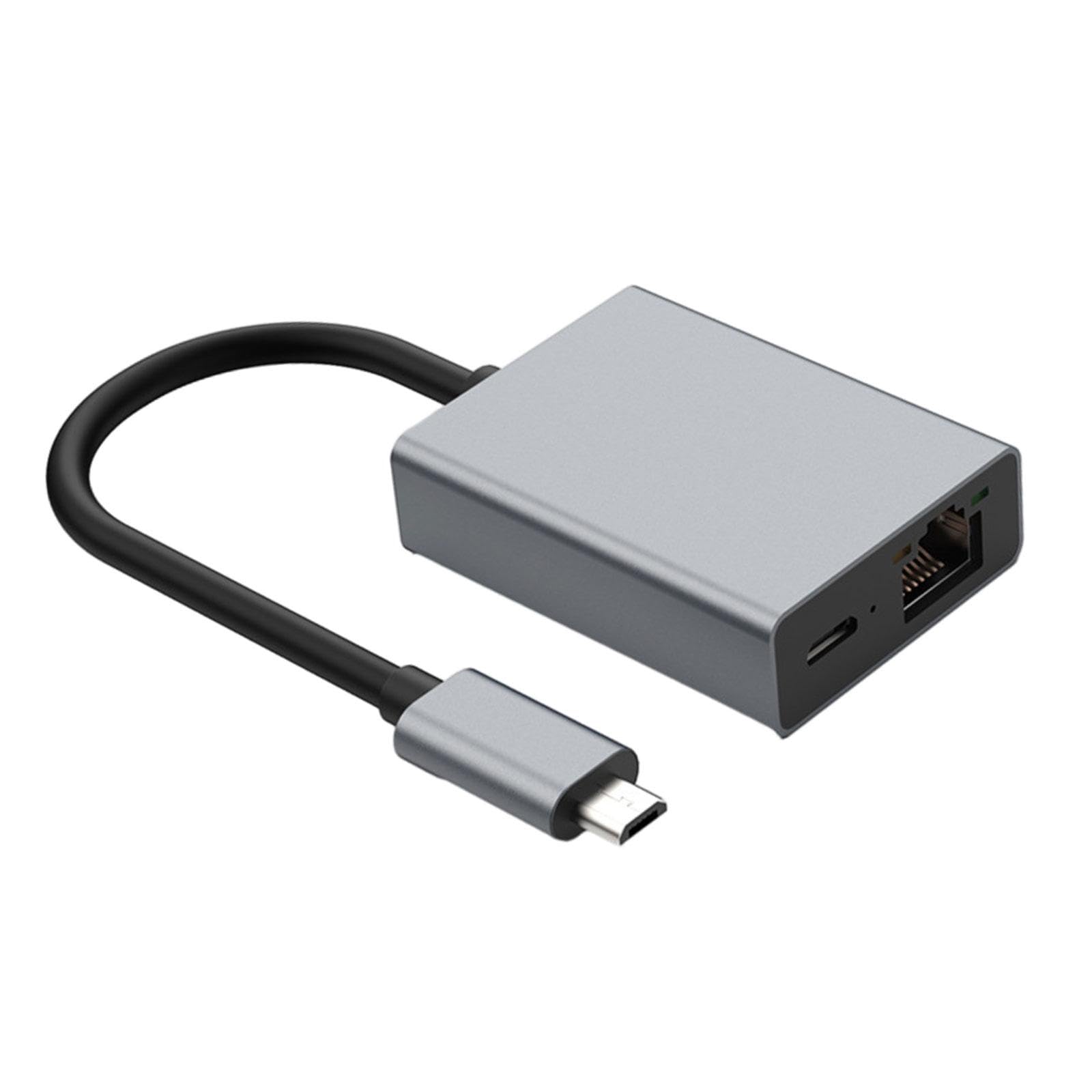 2 in 1 Micro USB Ethernet Adapter Plug and Play 3.8x5x1.5cm Aluminum Alloy Case for Business Travel, Work Convenient