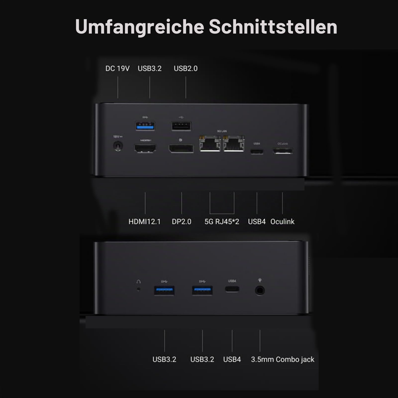 AtomMan X7 Ti Mini-PC Intel Core Ultra 9 185H Prozessor, 32 GB DDR5 1 TB SSD, 1080P Kamera/RJ45 5 Gbps × 2/Wi-Fi 7/Bluetooth 5.4/HDMI 2.1 FRL/DP 2.0/USB4 × 2,4 x USB A, OCulink 4X