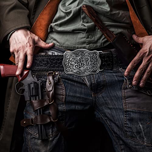 Xuniea Mens Cowboy Western Leather Buckle Belt Engraved Floral Buckle Belt Vintage Embossed, 1-1/2 Inch Wide4