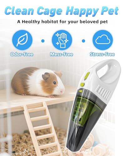 Image of Guinea Pig & Rabbit Vacuum Cleaner Poop: Extended Capacity Cordless Cleaner for Pet Cages - Tackle Daily Messes of Guinea Pig, Bunny, Bird, Reptile & Other Small Animals - White