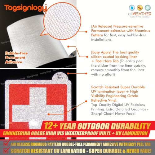 Image of [Reflective] First AID UV Weatherproof Vinyl Stickers (6 pcs) (2.50 x 2.00 inch) High Visibility Engineer Grade [12-Year Fade-Proof Guarantee] Medical Box Safety Kit Label Sign