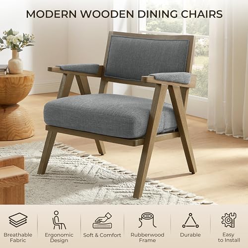 Sillón moderno tapizado gris con estructura de roble miniatura 6