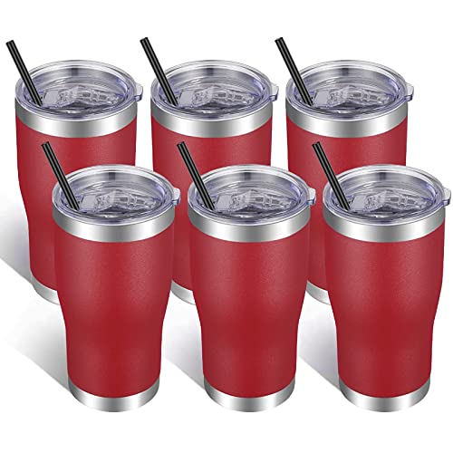 Image of VEGOND 20oz Tumbler Stainless Steel Tumbler Cup with Lid And Straw Vacuum Insulated Double Wall Travel Coffee Mug(Brick Red 6 Pack)