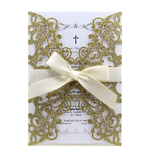 Tarjetas de invitación de boda plateadas con elegante encaje corte láser 2