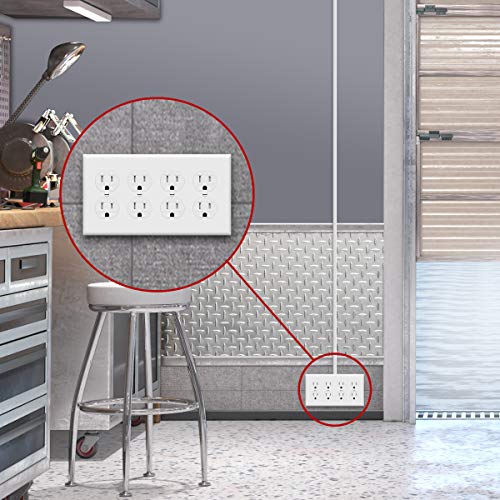 Enerlites 8824-W Duplex Receptacle Outlet Wall Plate, Standard Size 4-Gang, Polycarbonate Thermoplastic, White #TOP6