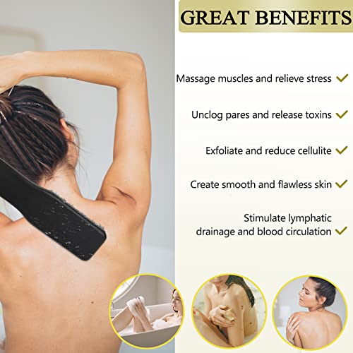 Ozzptuu Natural Bristle Long Wooden Handle Body Bath Back Brush Curved Handled Shower Exfoliating Scrubber for Wet and Dry Body Brushing (Black)