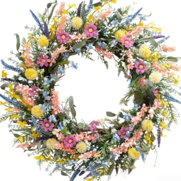 Corona de primavera, flores artificiales para colgar en la puerta, decoración para la entrada del hogar, pared o mesa, 40 cm (50 cm)