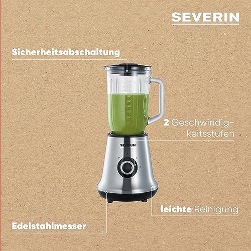Foto von SEVERIN Standmixer mit 1,0L Glas-Mixbehälter, Mixer mit 2 Stufen und Pulse-Funktion, leistungsstarker Küchenmixer mit Edelstahlmesser, ca. 500 W, Edelstahl/Schwarz, SM 3734