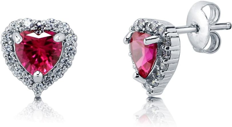 BERRICLE Sterling Silver Halo Heart Stud Earrings for Women, Heart Shaped Cubic Zirconia CZ, Color (Amethyst, Clear, Emerald, Pink, Ruby, Sapphire)