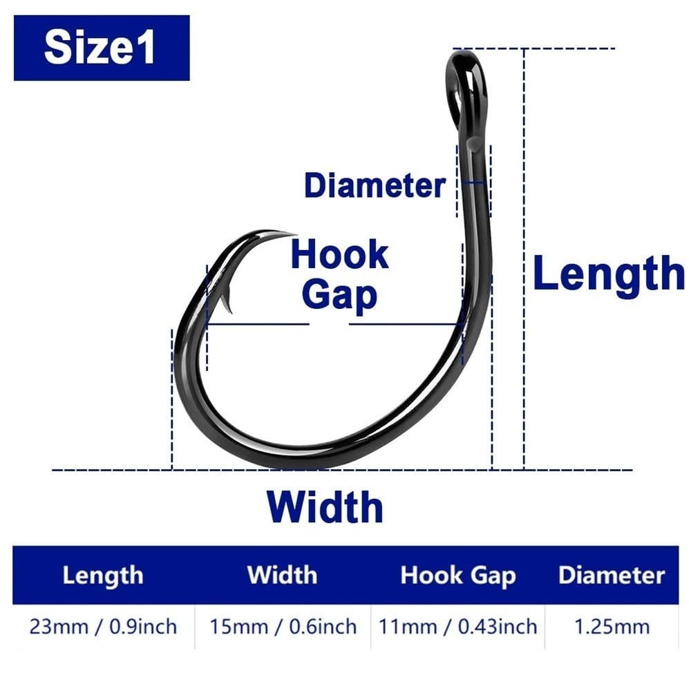 Hamecon Peche Hameçons circulaires Fish Trip 3X Solides for pêche en Eau salée, appâts Vivants for Poisson-Chat, Tarpon, Marlin et pêche en Profondeur for Espadon Hameçon(1)