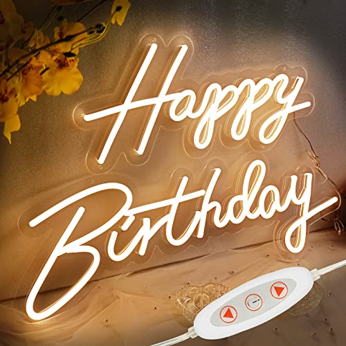 AXSCOK Happy Birthday Neon Light Sign Large, with Dimmable Switch, Reusable Birthday Party LED Neon Sign for Wall Decor Backdrop, Warm White, 23x16 Inches