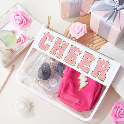 1 Pcs Cheer Gifts Chenille Letter Cheer Bags Patch Makeup Bag Flat Clear Pouch Cheerleading Gifts for Girls Cheer Teams3