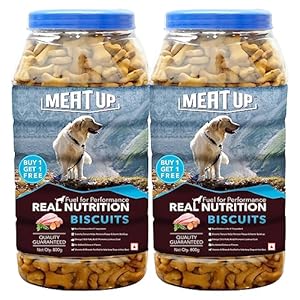 Meat Up Biscuit for Dog Milk and Real Chicken Flavour, 800 Gm, Total 1.6 Kg Pack – All Life Stages