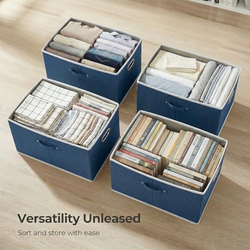 Image of PRANDOM Storage Bins with Lids [3-Pack] Linen Fabric Foldable Storage Boxes Organizer Containers Baskets Cube with Cover for Bedroom Closet Office Royal Blue(23.4X15.9X11.4)
