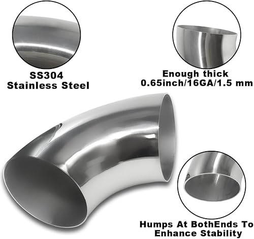Miniatura 5 de Tubo de codo de escape OD de 4 pulgadas y 90 grados (codo doblado de mandril) SS304 de acero inoxidable apto para codo de escape modificado de
