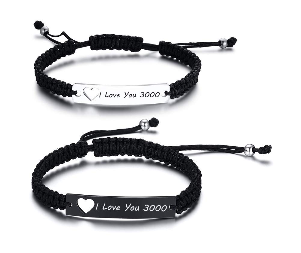 XUANPAIChristmas Gifts Personalized Handmade Braided Bracelet with Hollow Heart Symbol Adjustable Rope Woven Bangle for Couple