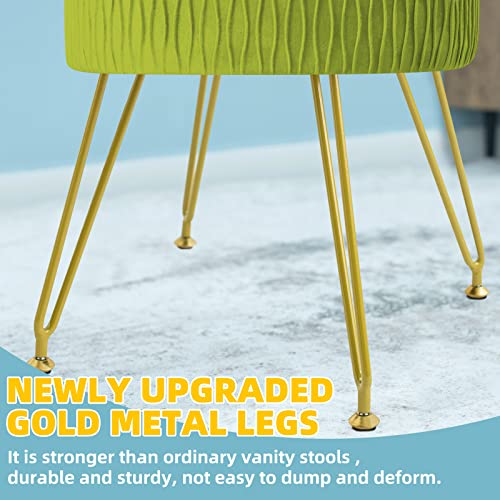 Gerant Velvet Storage Ottoman Vanity Stools - Multifunctional Upholstered Pleated Round Footrest With Golden Metal Legs,Removable Coffee Table Top Cover,Suitable For Living Room(Matcha Green) #TOP6