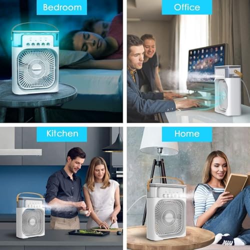 Image of DropMore Mini Cooler for Room Cooling AC portable mini fan With 7 Colours LED Light, 1 /2 /3 H Timer 3 Wind Speeds and 3 spray Modes for Office, Home, Dorm, Travel1