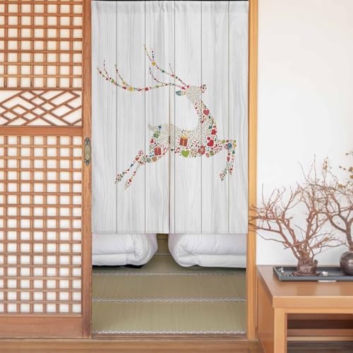 のれん 目隠し 遮光 暖簾 間仕切り クリスマス 木目 トナカイ 芸術 厚手 防寒 防音 断熱 ロング 半間のれん リビング 和風 カーテン プライバシー保護 玄関 キッチ リビング 飲食店 出入り口 室内インテリア 温泉 施設向け バスルーム 階段 脱衣