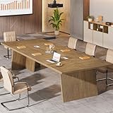 Tribesigns 8ft Conference Table, Conference Room Table for 10 People, Large Meeting Desk with Cable Grommet, Modern Boardroom Table for Office Conference (1, Brown)
